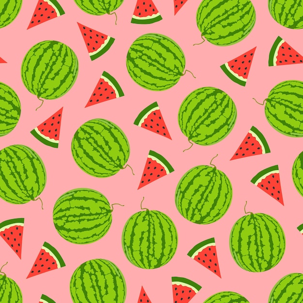 Bright seamless fruit pattern hand drawn design Repeatable trendy background with watermalons