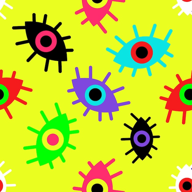 Bright seamless pattern of abstract eyes on a yellow background vector illustration