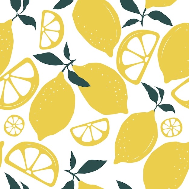 Bright seamless pattern with lemons and leaves