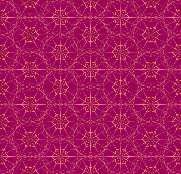 Bright seamless polygonal pattern with triangles. Fuchsia color texture with orange thin lines.  geometric illustration for background, wallpaper, interior, textile, wrapping paper print .