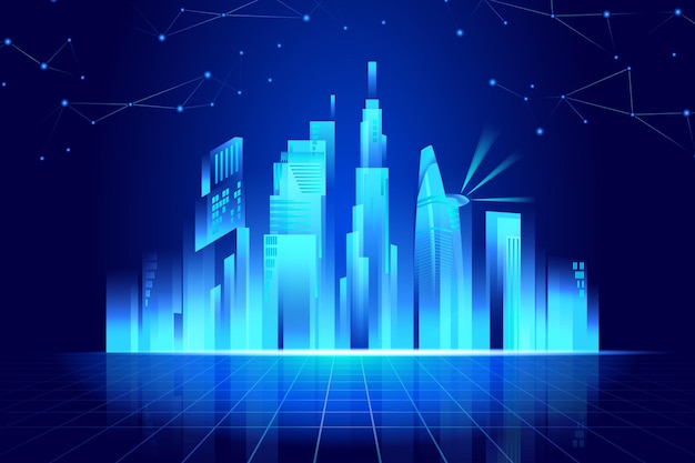 Bright smart city background with connection networks