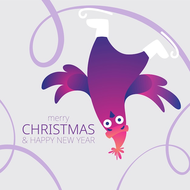 Bright square Xmas banner with funny pigeons. Text "Merry Christmas". Funny characters doves in skates. Pigeons are skating on the ice rink. Holiday vector illustration. Festive banner.