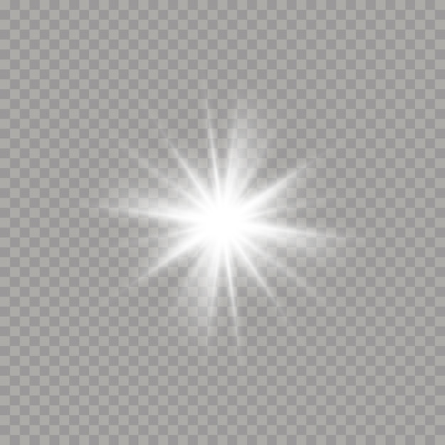 Bright star on a transparent background. Glare, explosion, sparkle, line, sun flare. White glowing star with light burst. Sparkling magic dust particles. illustration,  .