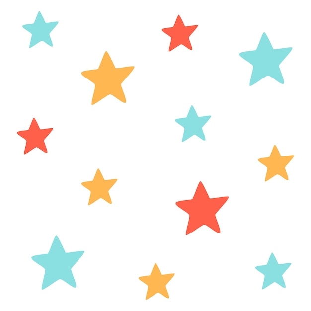 Bright stars background on a white background Blue red yellow gray stars Vector graphics