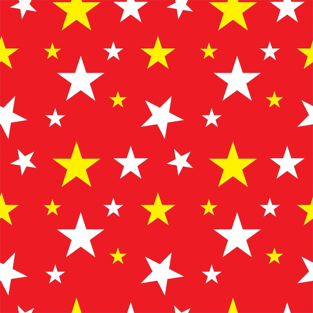 Bright Stars Shape Ornament Seamless Pattern Design Template Red Yellow and White Color Theme