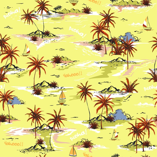 Bright summer island seamless island pattern 