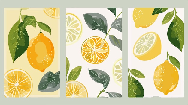 Bright Summer Lemon Vector Card Posters