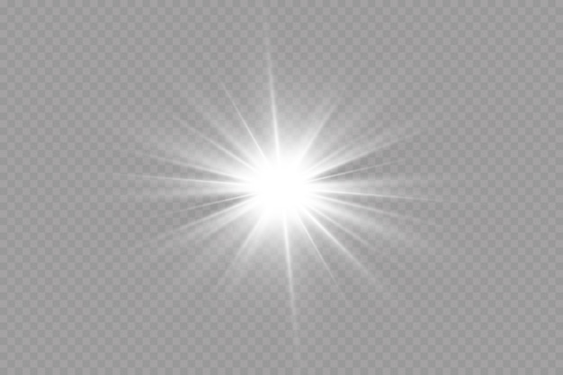 Bright Sun Burst Shining Star Sun Rays Isolated Transparent Background.