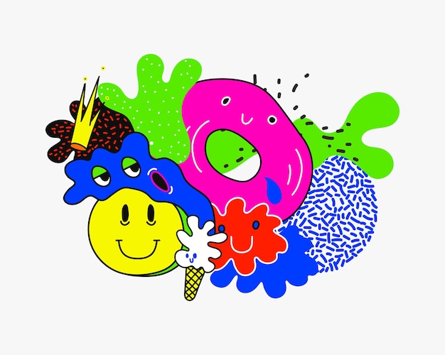 Bright themed vector collection of sweet hilarious abstract characters