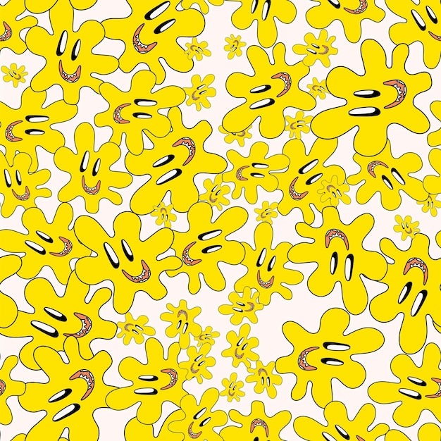 Bright themed vector seamless pattern of chaotically scattered smileys