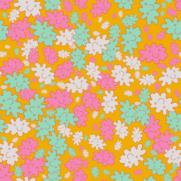 Bright themed vector seamless pattern of chaotically scattered smileys