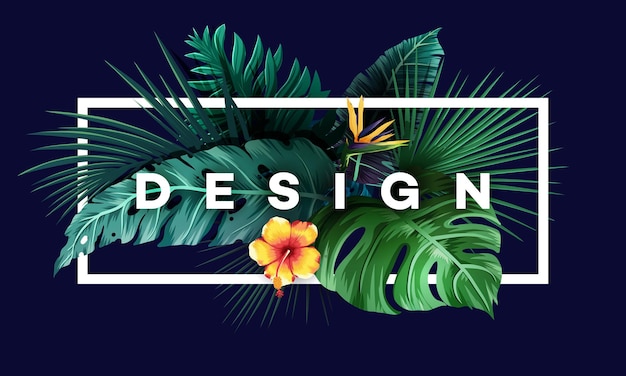 Bright tropical background with jungle plants. Exotic pattern with palm leaves. Vector illustration