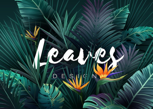 Bright tropical background with jungle plants. Exotic pattern with palm leaves. Vector illustration