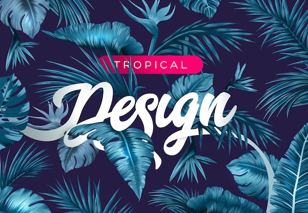 Bright tropical background with jungle plants Exotic pattern with tropical leaves Vector