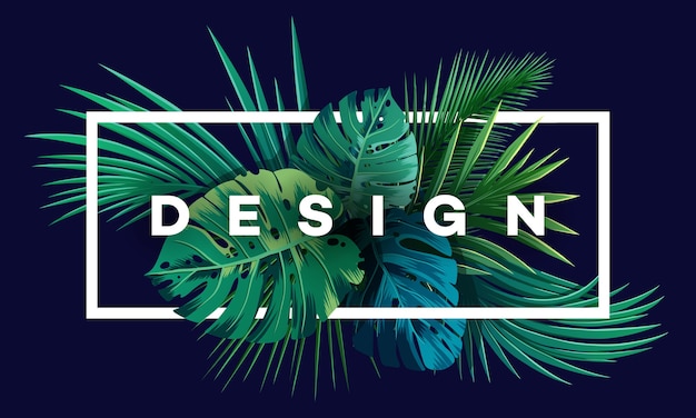 Bright tropical background with jungle plants. Vector exotic pattern with palm leaves.