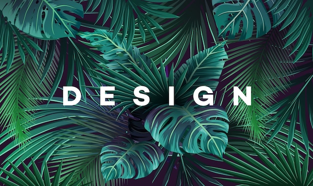 Bright tropical background with jungle plants. Vector exotic pattern with palm leaves.