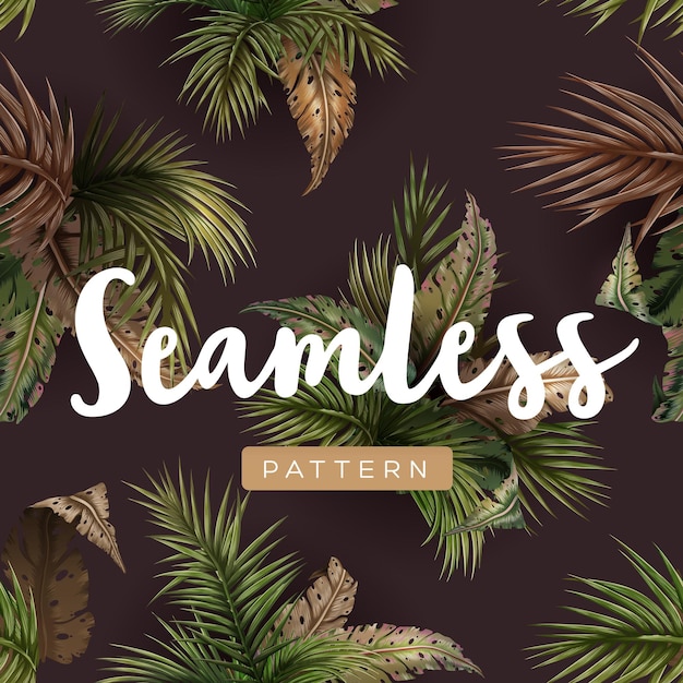 Bright tropical seamless pattern with jungle plants. Exotic background with palm leaves.  illustration