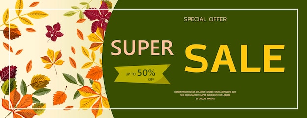 Bright vector autumn sales banner Hello autumn Flat design Template