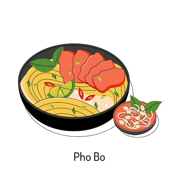 Bright vector illustration of Asian food Vietnamese menu Asian dishes for menus and restaurants