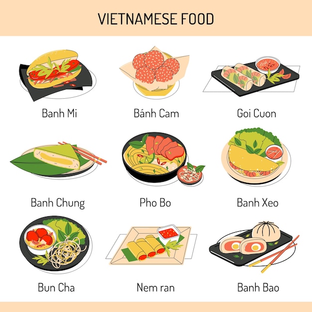 Bright vector illustration of Asian food