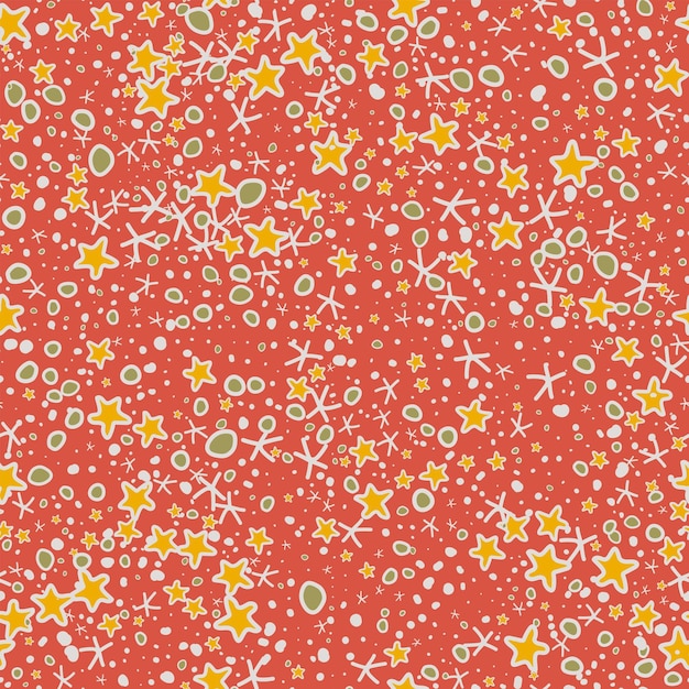 Bright vector seamless pattern with chaotically scattered stars and dots