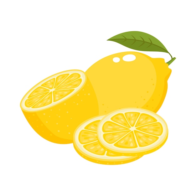 Bright vector set of colorful of juicy lemon. Fresh cartoon lemons isolated on white