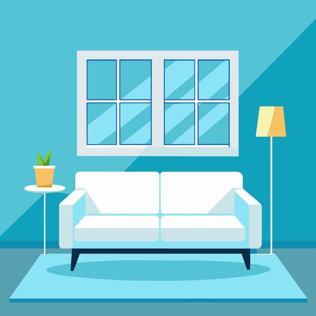 a bright white room with a sofa vector illustration