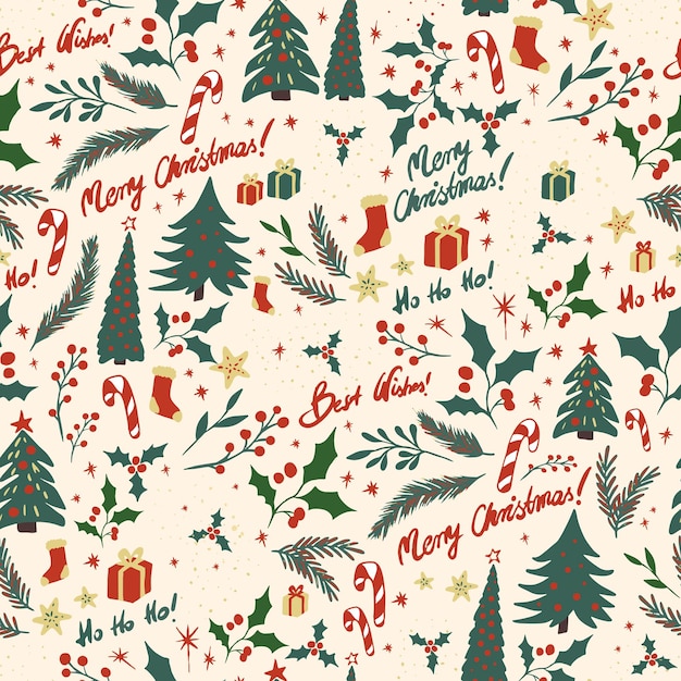 Bright Xmass Elements Decorative seamless pattern Repeating background Tileable wallpaper print