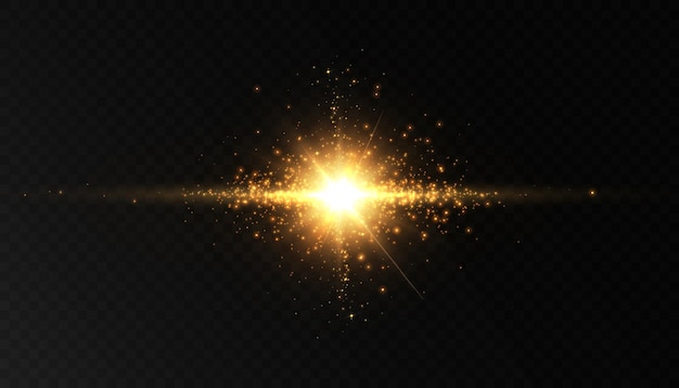 Bright yellow light effect flash of light in outer space for vector illustration