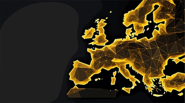 Vector bright yellow mesh european union map with glare effect