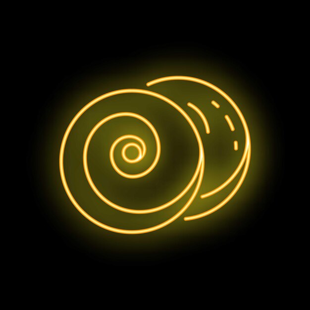 Bright yellow neon spiral glowing on black background