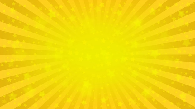 Bright yellow rays background, lot of stars. Sunburst Comics, pop art style