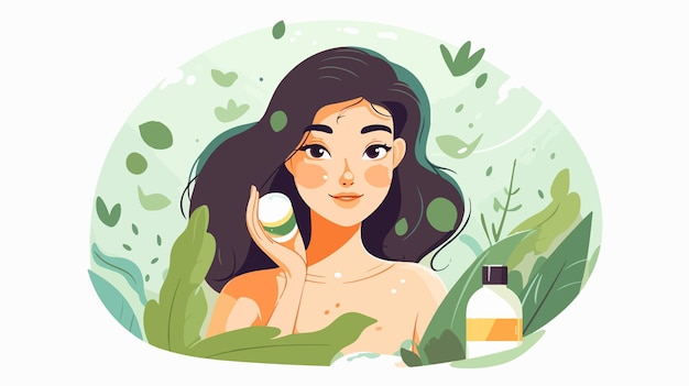 Vector brighten your skin cute girl illustration for eye skin care concept