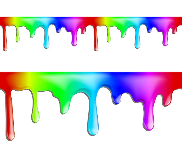 Brightly colored paint drips seamless patterns on white background Vector illustration