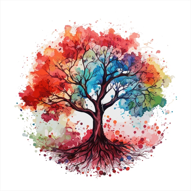 A brightly colored tree with swirly leaves and a bird flying around generative ai