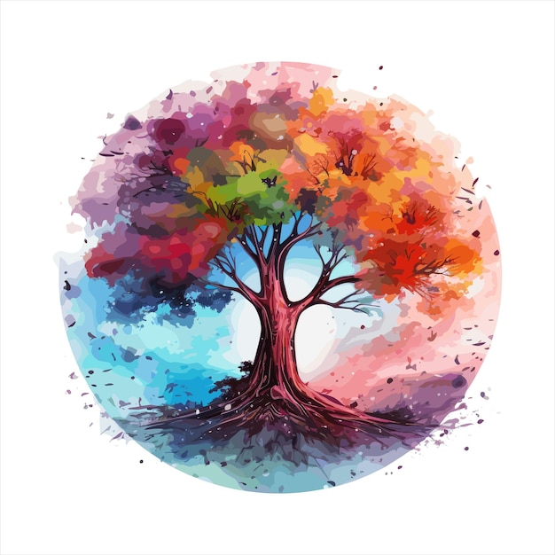 A brightly colored tree with swirly leaves and a bird flying around generative ai