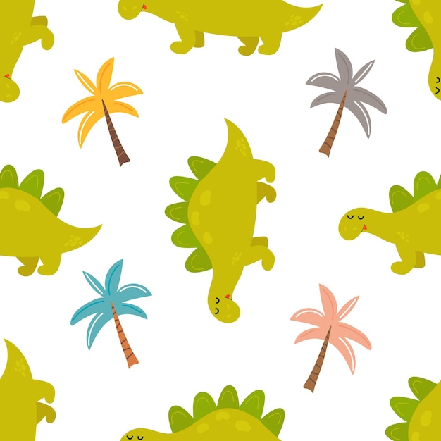 Brigt seamless pattern with cute dinos