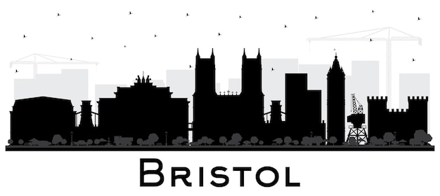 Bristol UK City Skyline Silhouette with Black Buildings Isolated on White