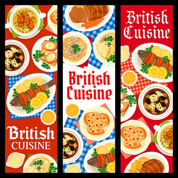 British cuisine meat and fish meals vector banners