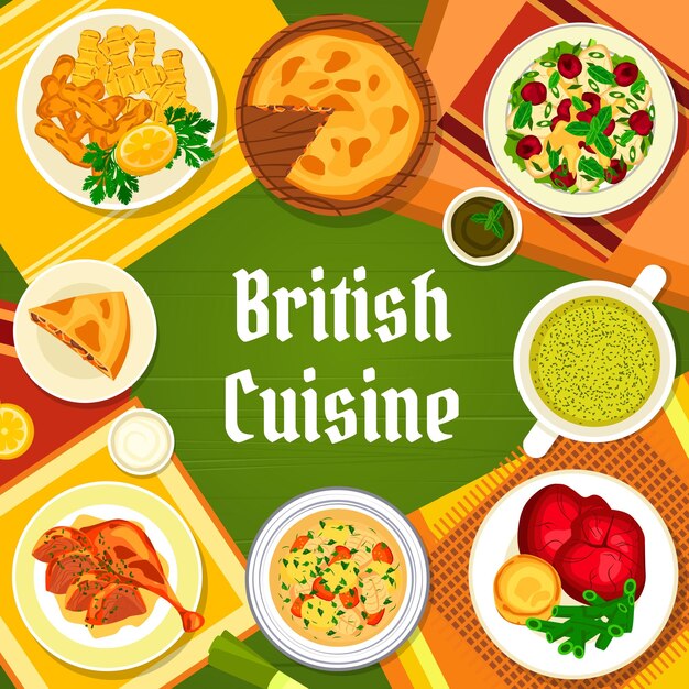 Vector british cuisine restaurant dishes menu cover