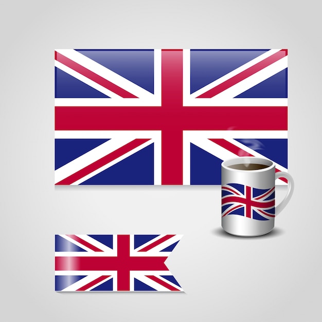 British flag deisgn set with tea cup vector