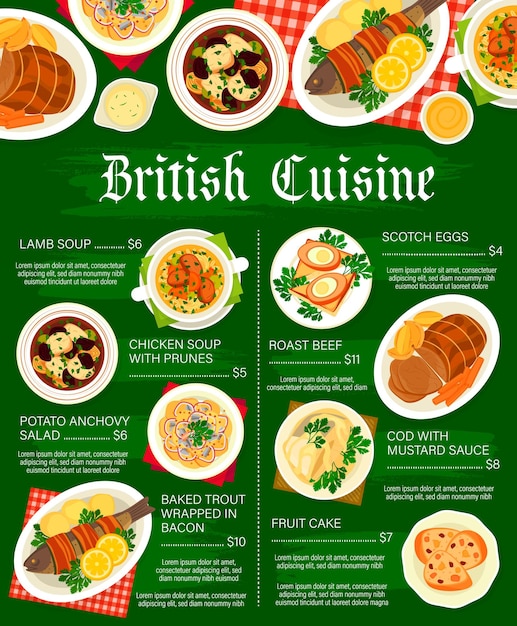 British food restaurant menu page vector template