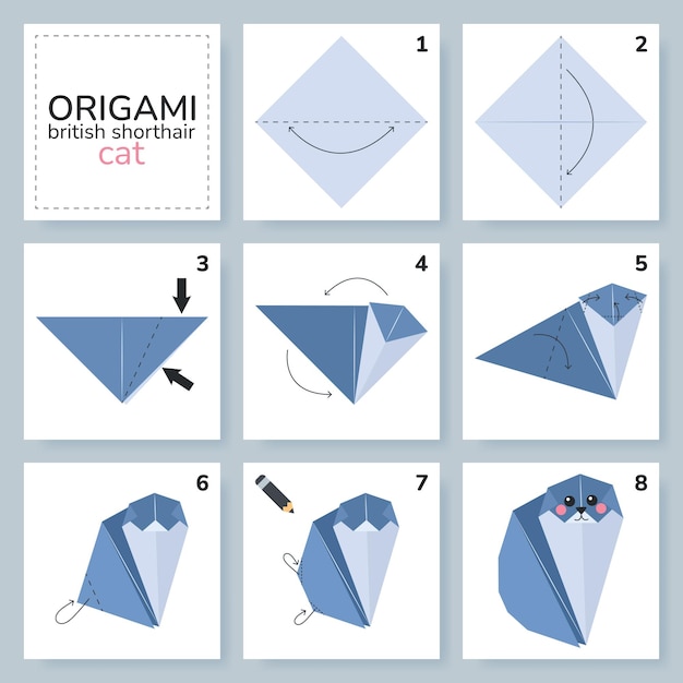 British shorthair cat origami scheme tutorial moving model Origami for kids Step by step