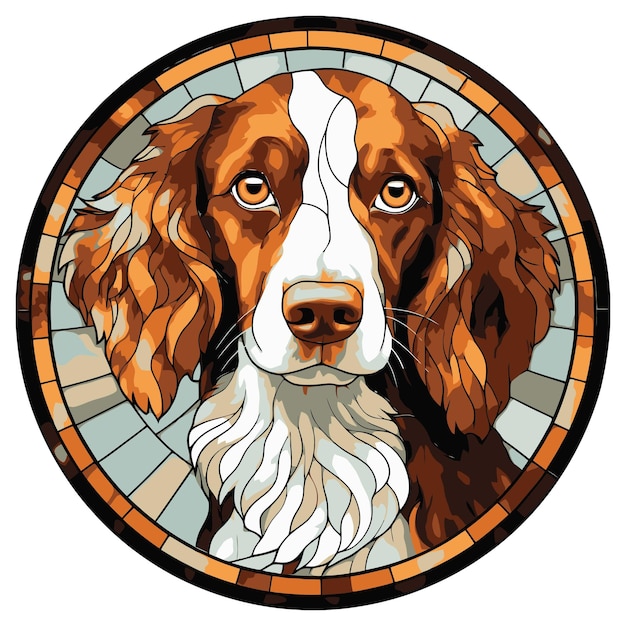 Brittany Dog Breed Watercolor Stained Glass Colorful Painting Vector Graphic Illustration