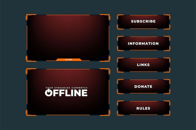 Broadcast gaming overlay design with abstract digital shapes Stylish gaming overlay and screen interface decoration Live streaming overlay design with orange and dark colors for online gamers