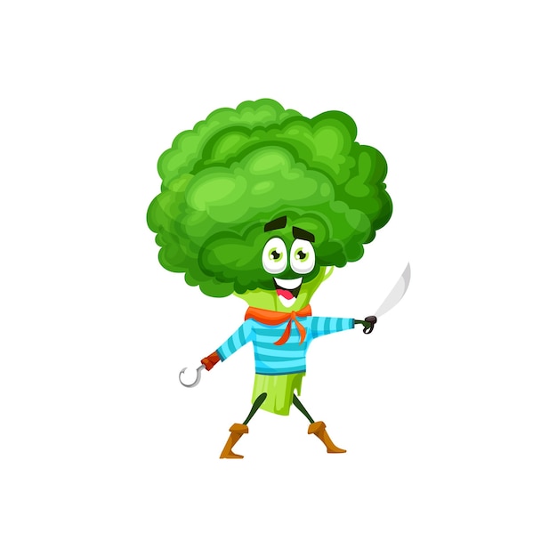 Broccoli cartoon pirate with sword hook Emoticon