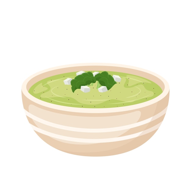 Broccoli cream soup in bowl vector Illustration