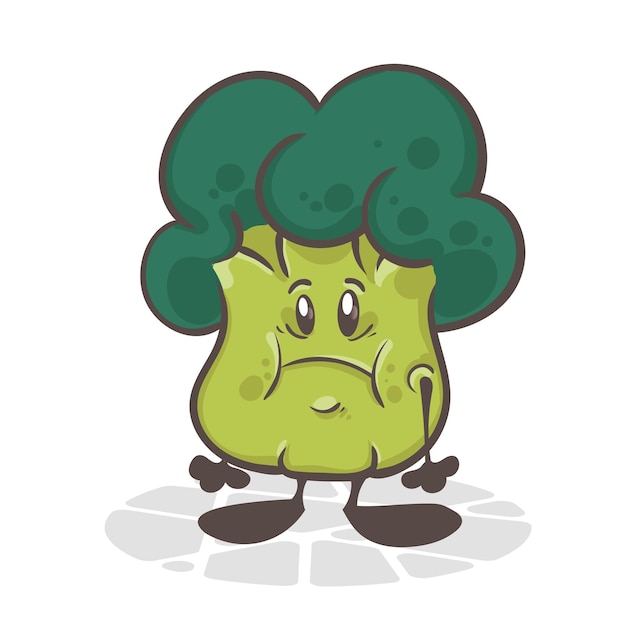 Broccoli Funny vegetables Cute cartoon character Vector illustration isolated on white background