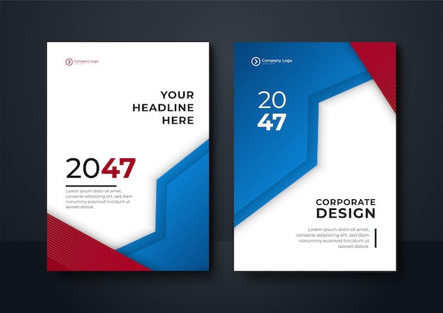 Brochure cover design template with modern wavy geometric graphics. Red and Blue Geometric background Poster Brochure Flyer design Layout vector template in A4 size