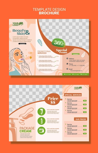 Brochure design template 2 sides folded with beauty salon concept